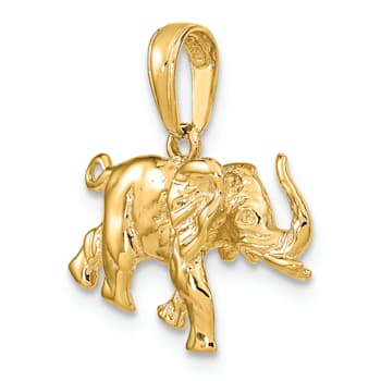 14k Yellow Gold 3D Polished Elephant Pendant