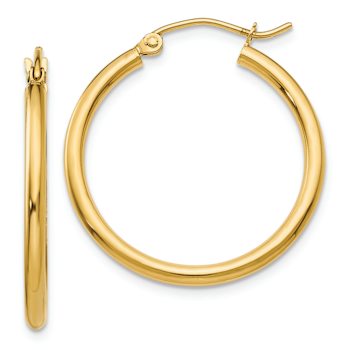 14k Yellow Gold Polished 1" Tube Hoop Earrings