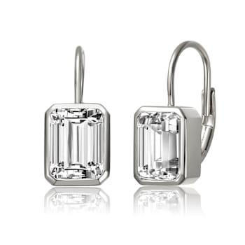Baguette CZ Bezel Drop Earrings In Sterling Silver