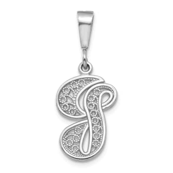 Rhodium Over 14k White Gold Solid Polished Script Filigree Textured
Letter G Initial Pendant