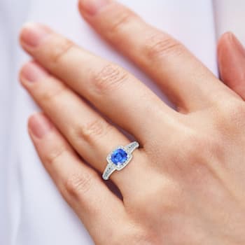 14K White Gold Square Cushion Tanzanite and Diamond Ring, 1.50ctw