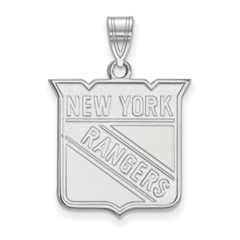 Rhodium Over Sterling Silver NHL LogoArt New York Rangers Large Pendant