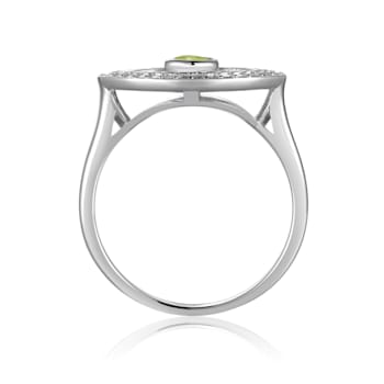 Peridot with Moissanite Accents Rhodium Over Sterling Silver Evil Eye
Halo Ring