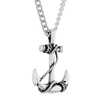 Robert Alton Men's Rope And Anchor Pendant With Chain In Stainless Steel