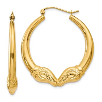 14k Yellow Gold 1 3/8" Polished Ram Hoop Earrings