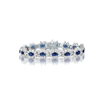 Sapphire Color CZ Oval Link Tennis Bracelet In Sterling Silver