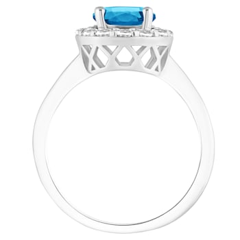 7mm Round Swiss Blue Topaz And White Topaz Accents Rhodium Over Sterling
Silver Halo Ring