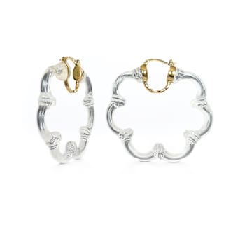 14K Yellow Gold Over Sterling Silver Flower Bamboo Acrylic Hoop Earrings