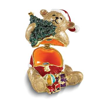 HOLLY BEAR Brown Bear with Tree Trinket Box