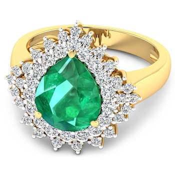 3.74ctw Green Emerald and Diamond 14K Yellow Gold Halo Ring