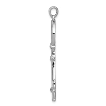 Rhodium Over 14k White Gold Diamond Circle Key Pendant