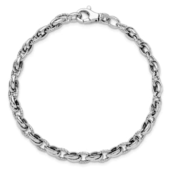 Rhodium Over 14k White Gold 6mm Polished Fancy Link Bracelet