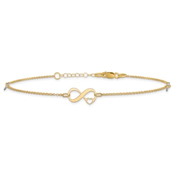 14K Two-tone Polished Infinity Open Heart 9-inch Plus 1-inch Extension Anklet