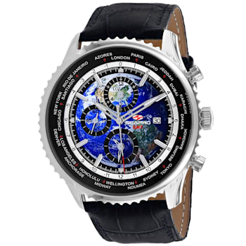 Seapro Men's Meridian World Timer GMT Blue Dial, Black Bezel, Black
Leather Strap Watch