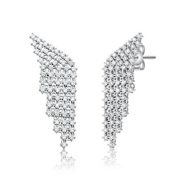 CZ Angel Wing Waterfall Drop Earrings In Sterling Silver