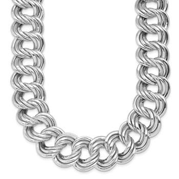 Rhodium Over Sterling Silver Polished 20mm Triple Circle Link Necklace