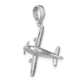 Rhodium Over 14k White Gold Low-Wing Airplane Pendant