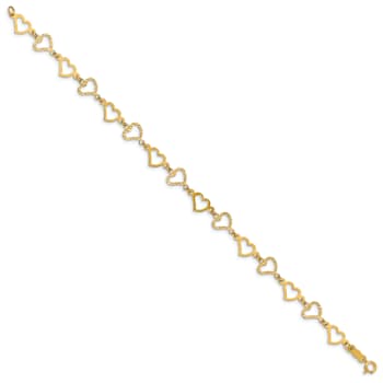 14K Yellow Gold Flat Diamond Cut Open Hearts Bracelet
