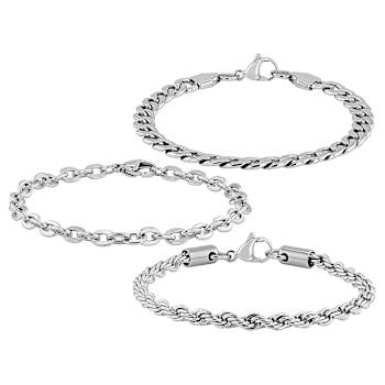 Curb, Rope And Cable Link Bracelet Set Of 3 In Silver-Tone