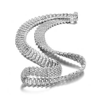 Linear Pave CZ Statement Necklace In White Rhodium Over Brass
