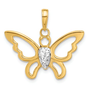 14k Two-tone Gold Polished and Diamond-cut Butterfly Pendant