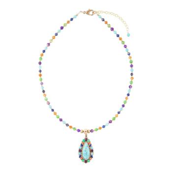 Barse Jewelry Blue Composite Turquoise With Multi-Gemstone Gold Tone
Concho Necklace