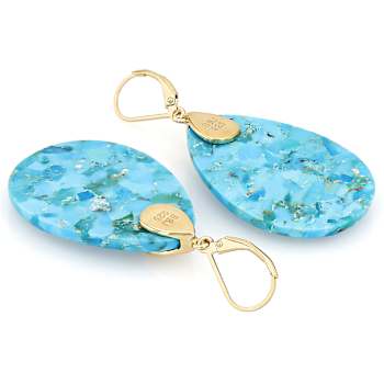 Turquoise Large Pear Dangle Earrings In 18K Gold Over Sterling Silver 35x25mm