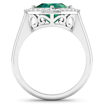 Cushion Cut Green Emerald and White Diamond 14K White Gold Halo Ring
2.31 ctw