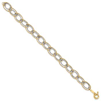 14k Two-tone Gold Fancy Oval Link Bracelet