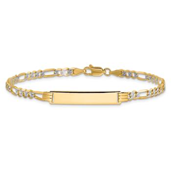 14k Yellow Gold and Rhodium Over 14k Yellow Gold Pave Figaro Link ID Bracelet
