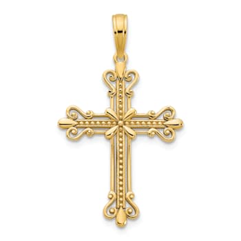 14k Yellow Gold Polished and Textured Fancy Cross Pendant