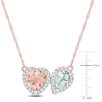 1.95ctw Morganite, Aquamarine And Diamond 10k Rose Gold Pendant With Chain