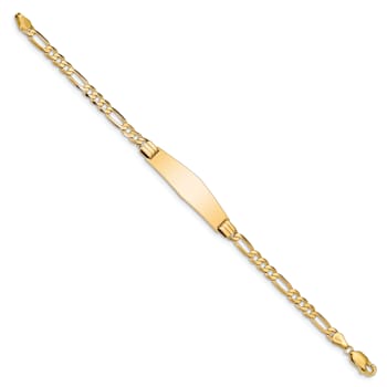14k Yellow Gold Figaro Soft Diamond Shape ID Bracelet