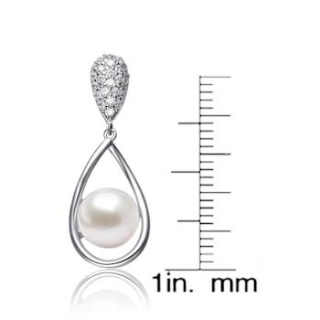 Pearl And CZ Drop Earrings In Sterling Silver