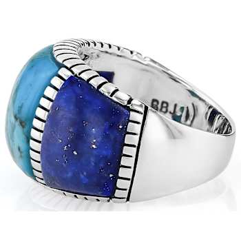 Turquoise And Lapis Lazuli Inlay Ring In Sterling Silver