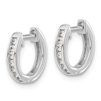 Rhodium Over 14K White Gold Lab Grown Diamond Hinged Hoop Earrings