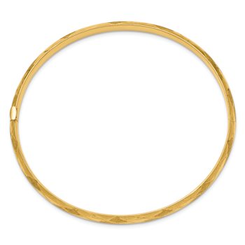 14k Yellow Gold 4.75mm Brushed and Diamond-Cut Fancy Hinged Bangle Bracelet