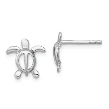 Rhodium Over Sterling Silver Cut Out Turtle Post Earrings
