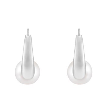 7.5-8mm White Cultured Freshwater Pearl Rhodium Over Sterling Silver Earrings