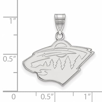 Rhodium Over Sterling Silver NHL LogoArt Minnesota Wild Medium Pendant
