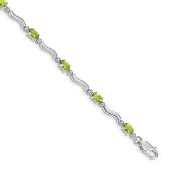 Rhodium Over 14k White Gold Fancy Diamond and Peridot Bracelet