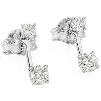 Moissanite Studs With Earring Jackets In Platinum-Enhanced Sterling Silver