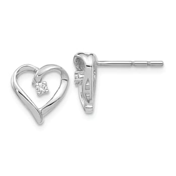 Rhodium Over 14k White Gold 10mm Diamond Heart Stud Earrings