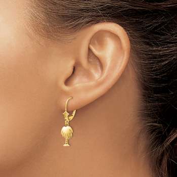 14K Yellow Gold Palm Tree Dangle Earrings