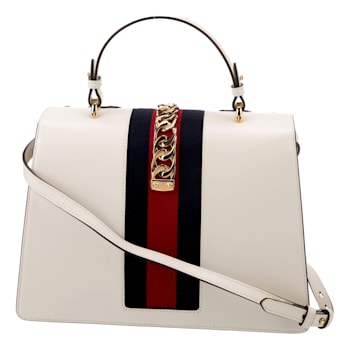 Gucci Sylvie Embroidered Off White Medium Top Handle Bag