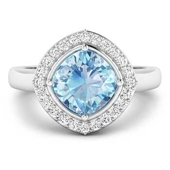 Cushion Cut Blue Aquamarine and White Diamond 14K White Gold Halo Ring
1.72 ctw