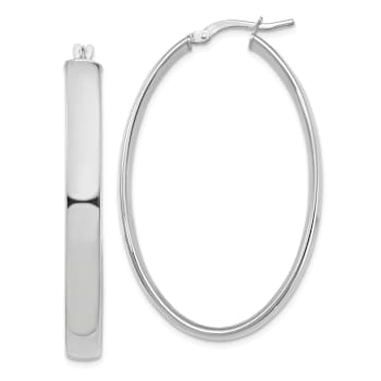 Rhodium Over 14k White Gold 1 3/4" High Polished Oval Hoop Earrings