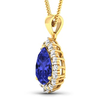 Blue Tanzanite and White Diamond 14K Yellow Gold Pendant with 18 inch
Cable Chain 3.25ctw