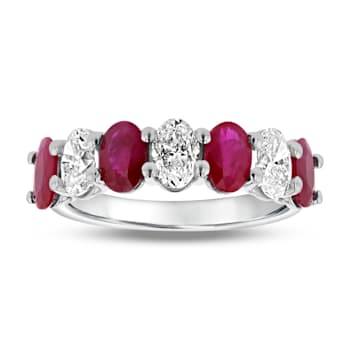 Oval Ruby and Diamond 14k White Gold Band Ring 2.95ctw