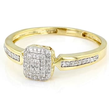 White Diamond 10K Yellow Gold Cluster Ring 0.15ctw
